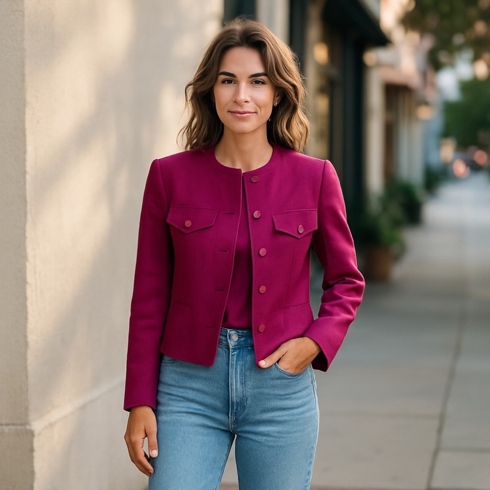 Pendleton Vintage Made in the USA Magenta 100% Virgin Wool Lined Blazer - Size 8